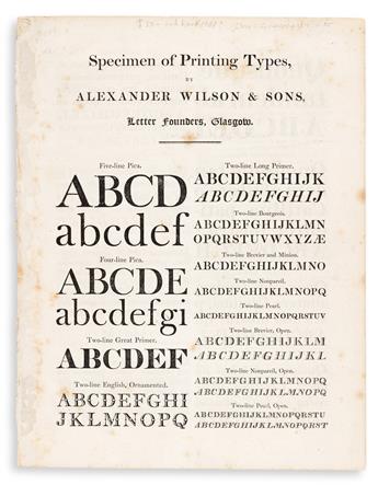 [SPECIMEN BOOK -- ALEXANDER WILSON & SONS]. Specimen of Printing Types. Glasgow: Alexander Wilson & Sons, 1819.